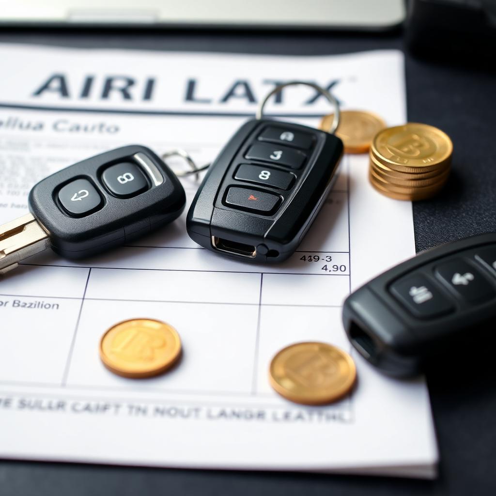 Documenti bollo auto italiano con chiavi e monete euro