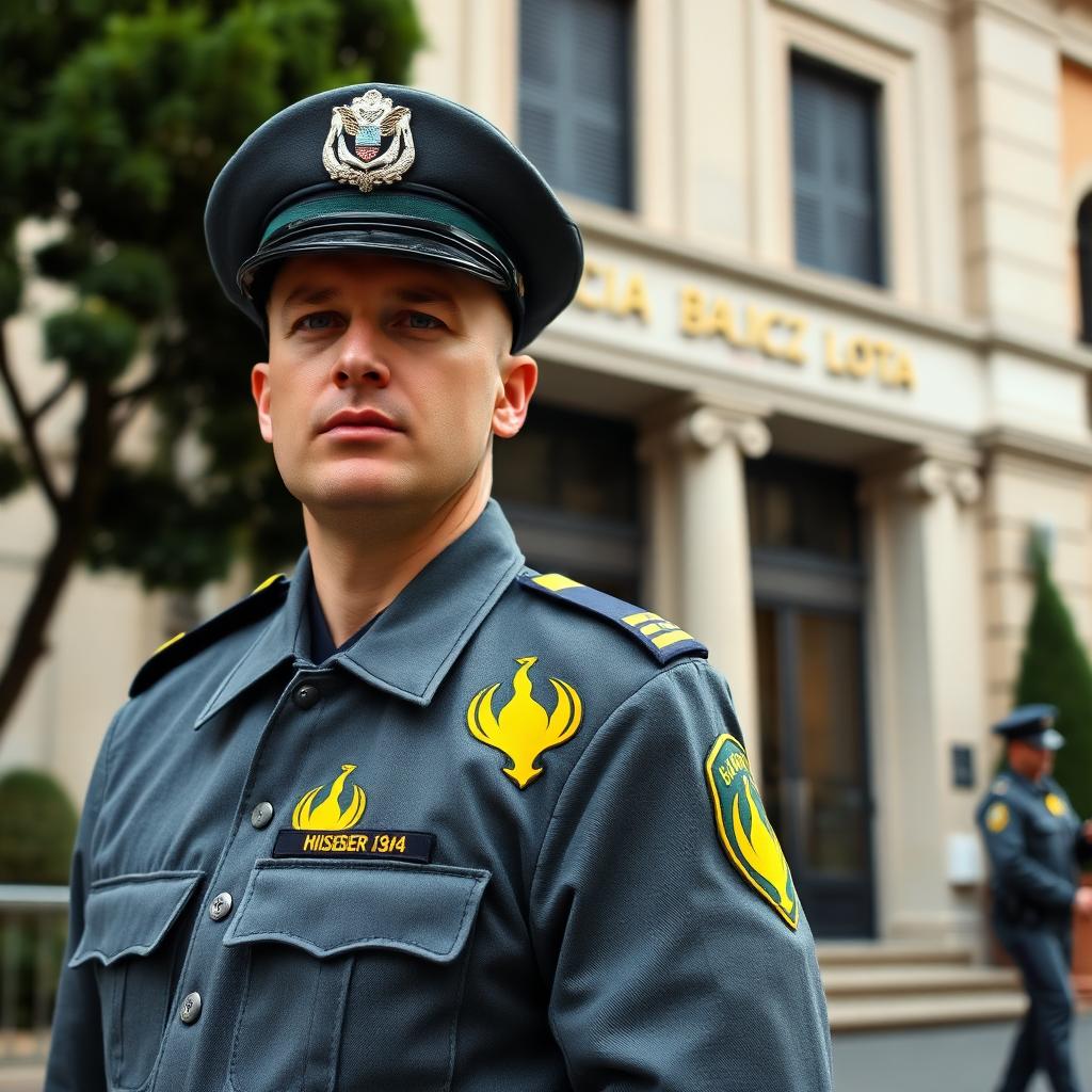 Ufficiale della Guardia di Finanza in uniforme grigio-verde con fiamme gialle