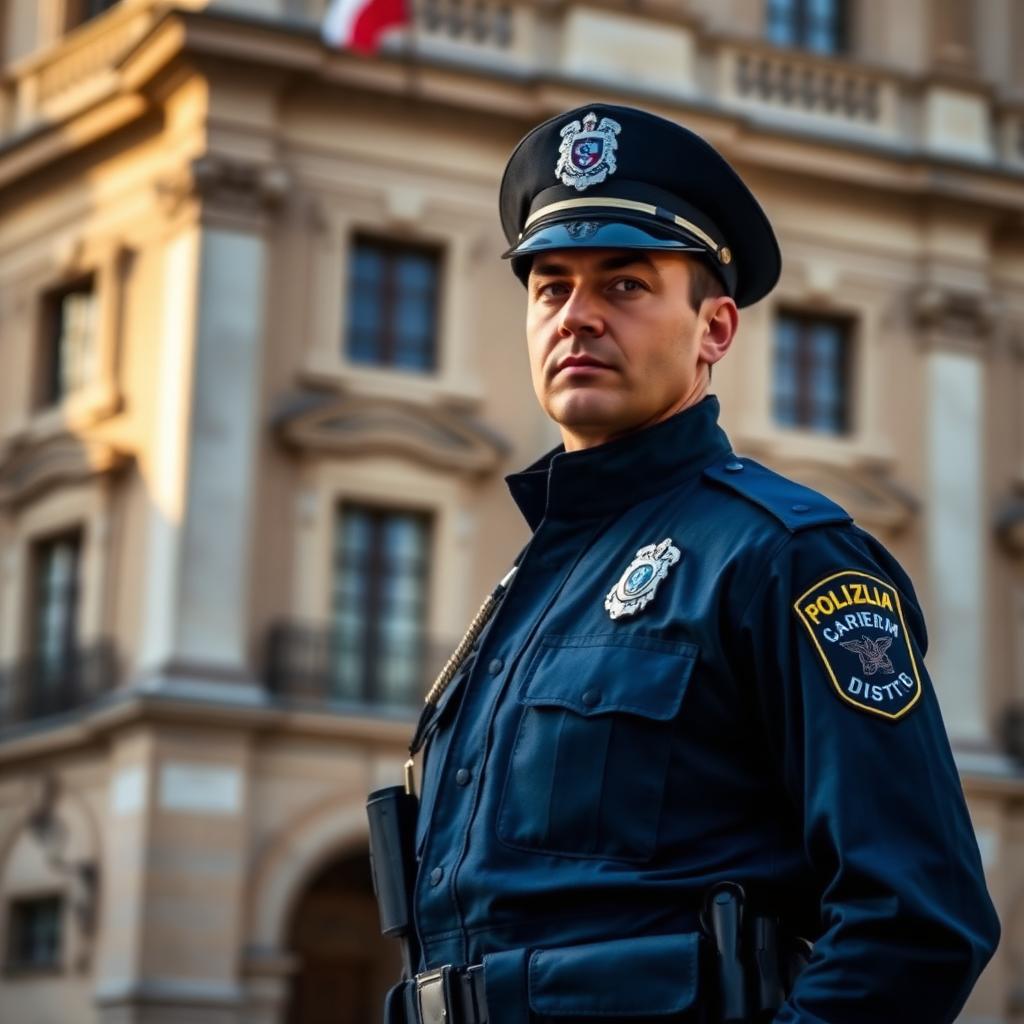 Agente della Polizia di Stato italiana in uniforme blu