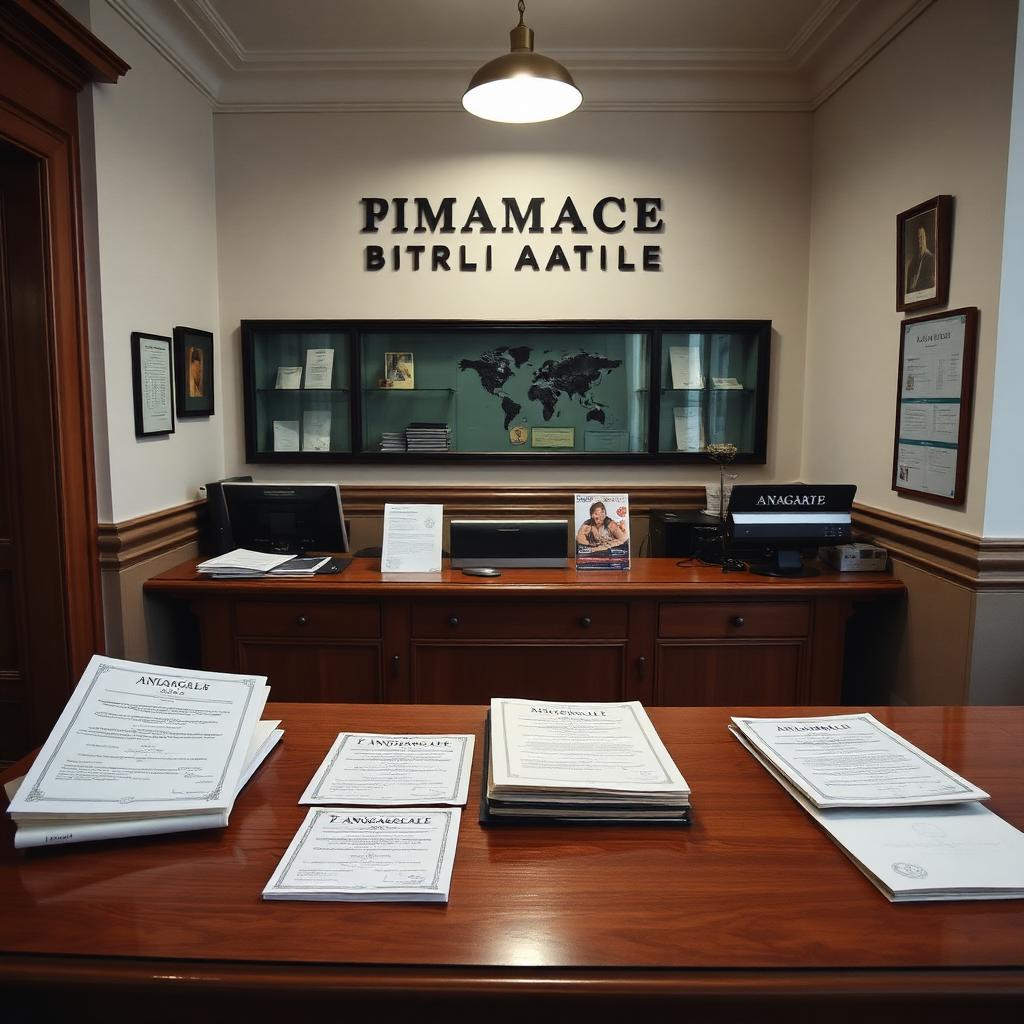 Ufficio dell'Anagrafe con documenti sulla scrivania
