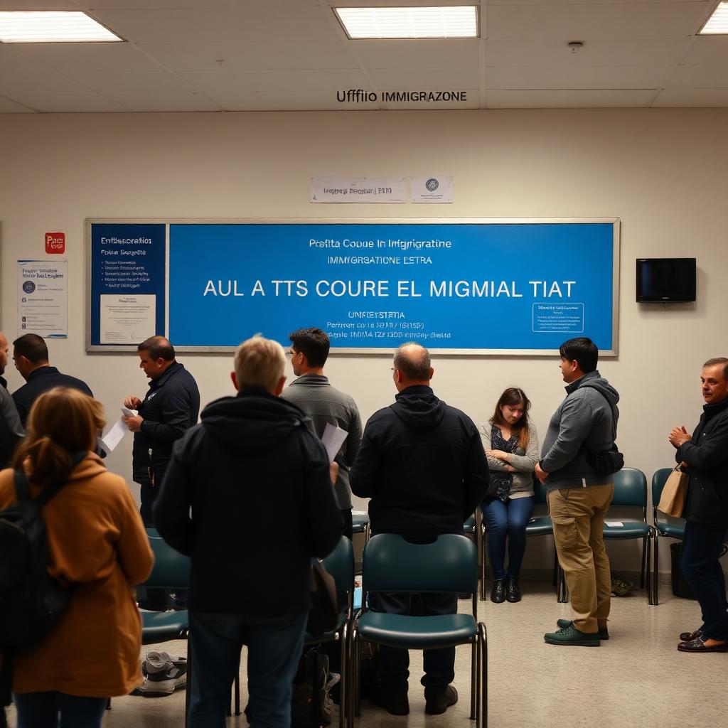 Sala d'attesa dell'Ufficio Immigrazione in Questura