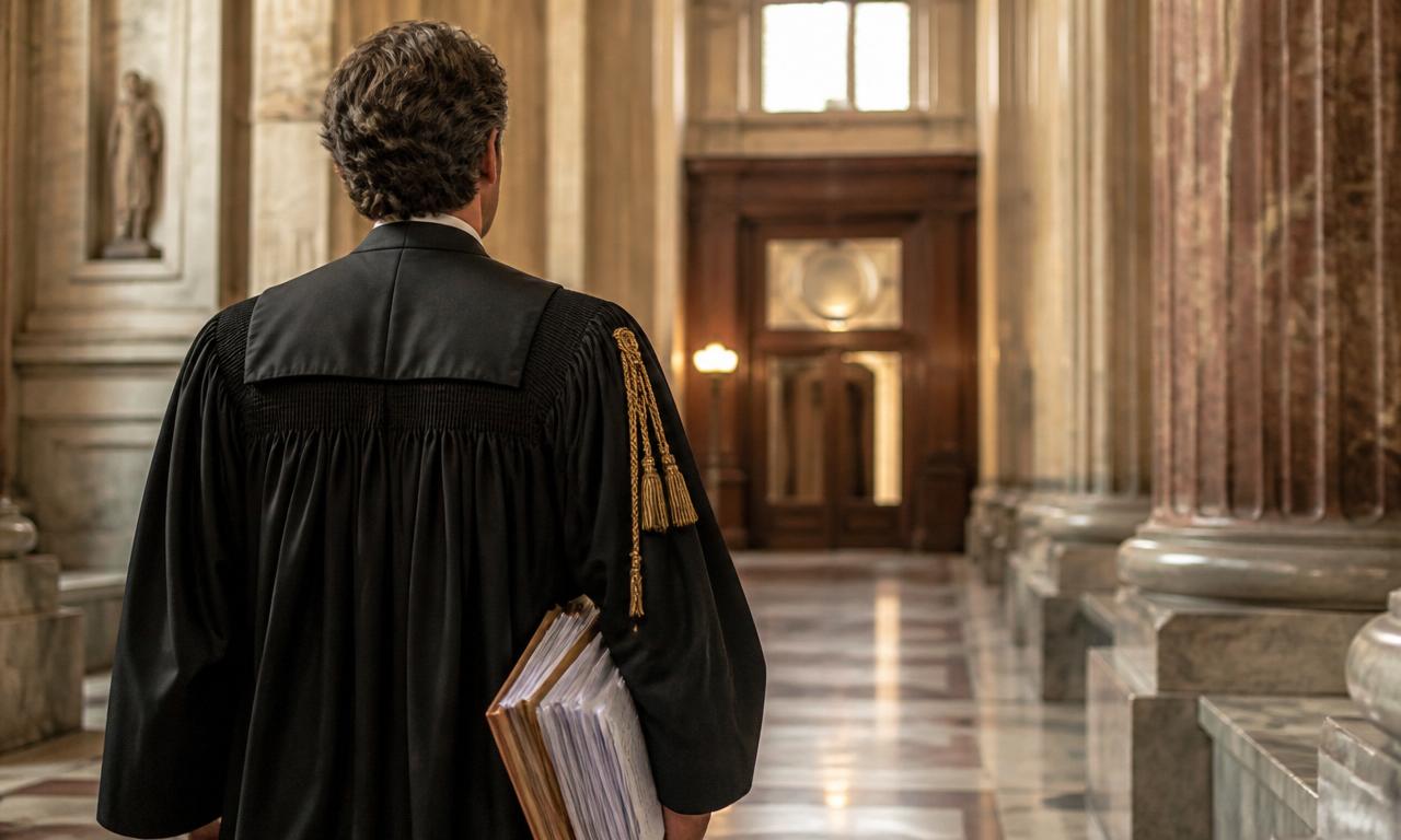 Avvocato in toga in un tribunale italiano