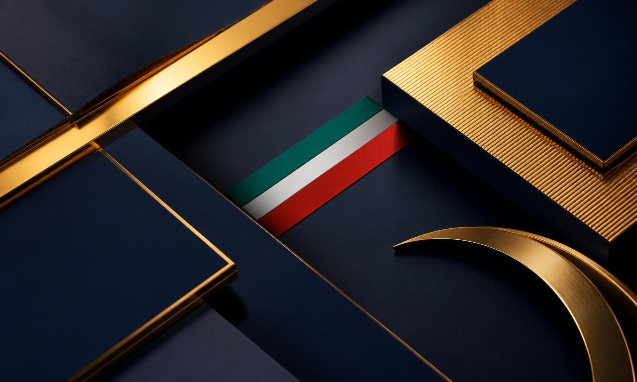 Design premium navy e oro con tricolore